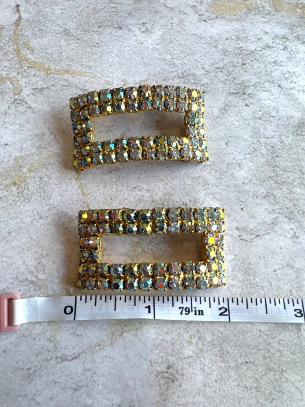 Vintage Rhinestone Gold Rectangular Shoe Clips 2-Inch - Picture 5 of 7